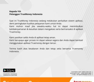 Info Perbaikan Sistem Aplikasi TrueMoney Indonesia